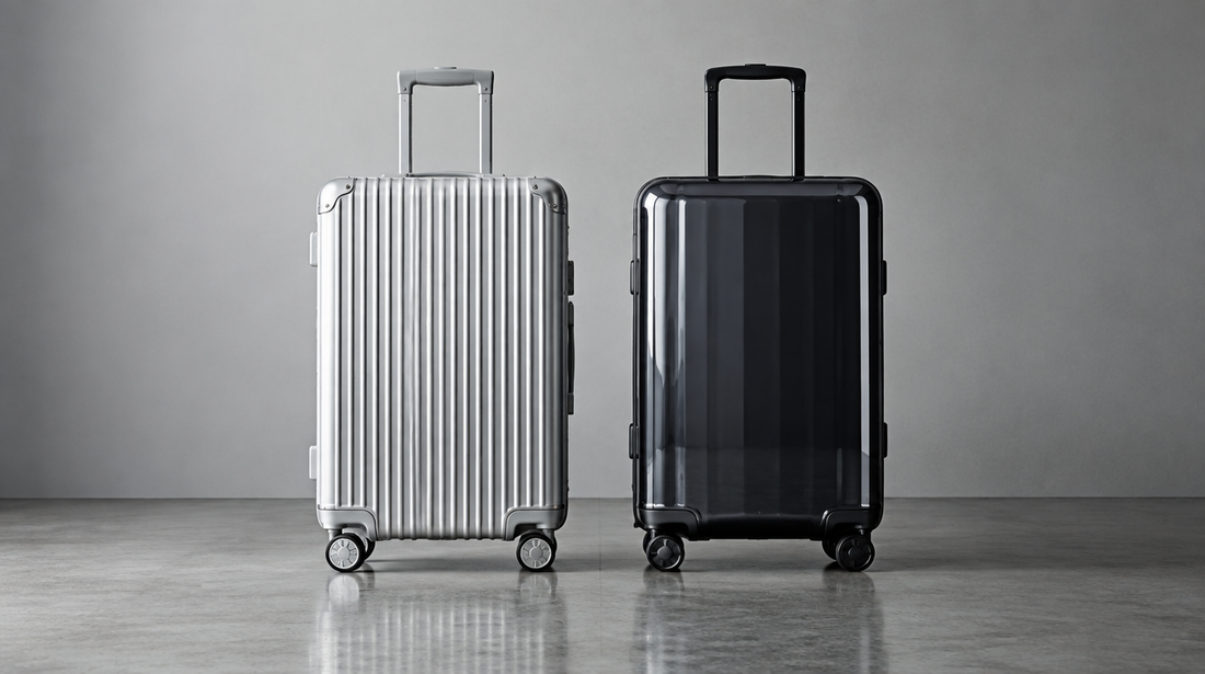 Valises en aluminium et en polycarbonate côte à côte