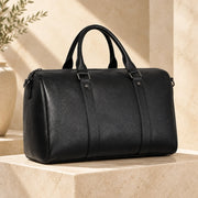 Black ALTAIR travel bag in grained leather, front view