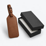 Brown ALTAIR grained-leather luggage tag with its gift box
